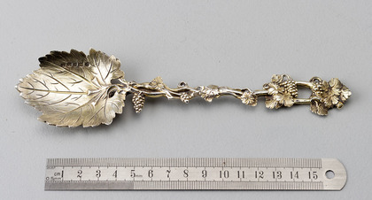 Cast Victorian Silver Grape Vine and Leaf Serving Spoon